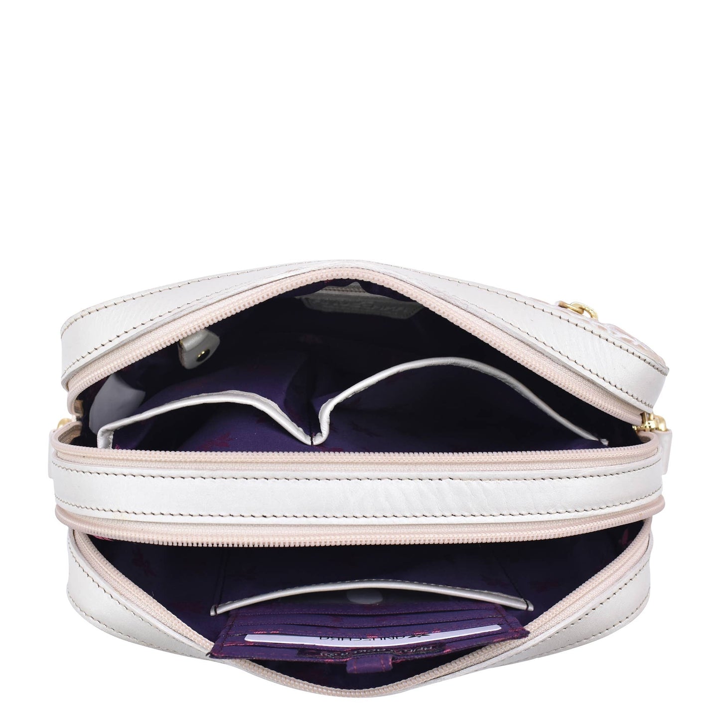 Anuschka Croc Embossed Leather Twin Top Messenger - 704 pearl