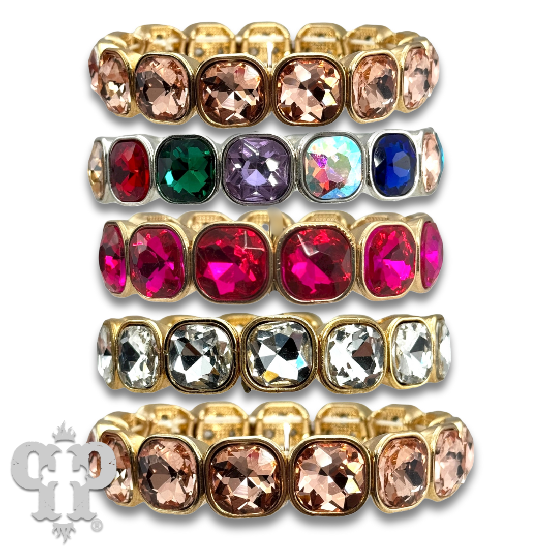 Square rhinestone single strand bracelet, two sizes - LC