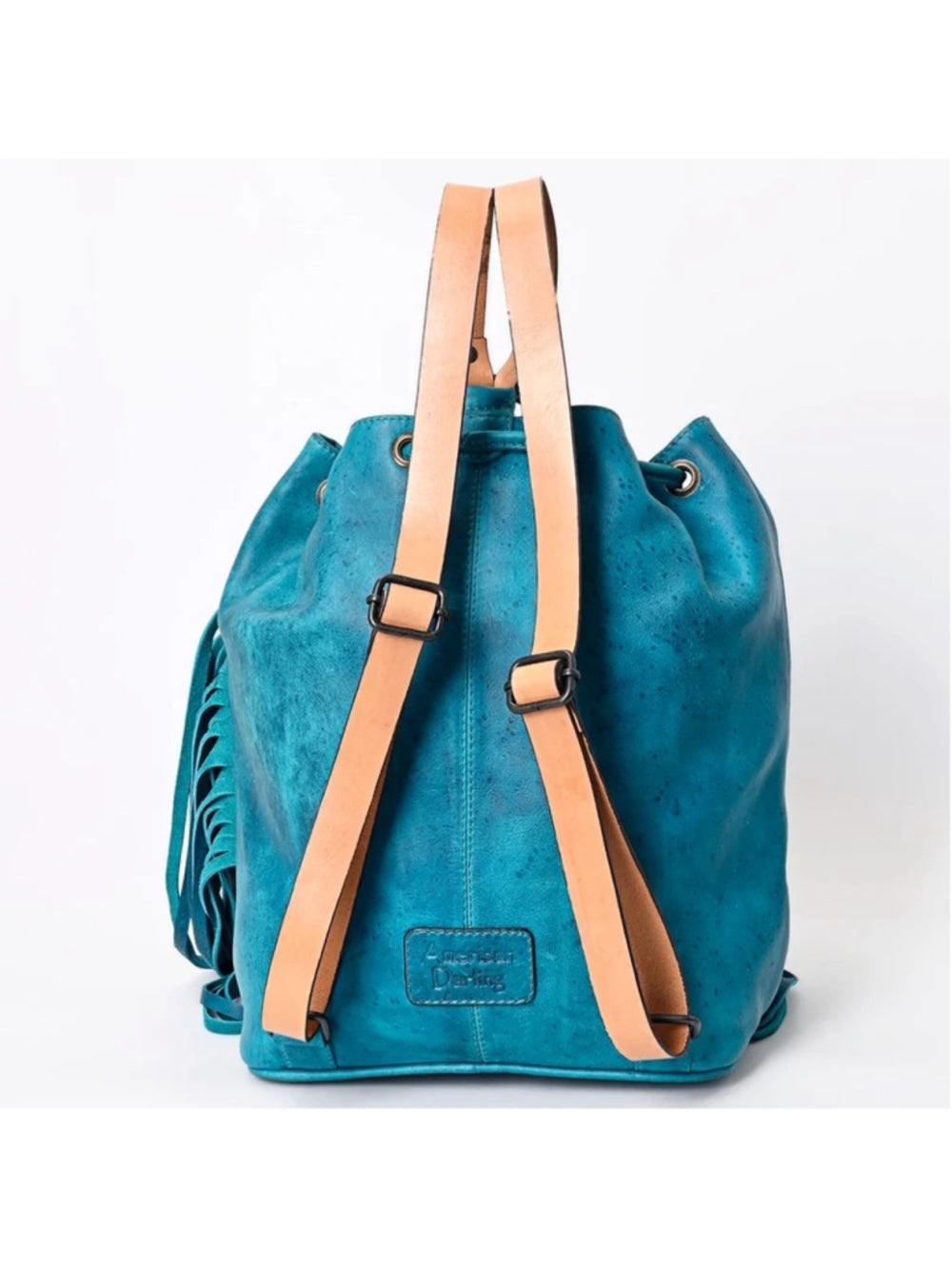American Darling Turquoise Skys Fringe Embossed Bucket Backpack Bag
