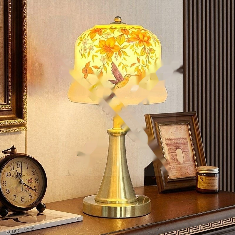 All-Copper Nordic-Style Creative Table Lamp With Floral And Bird Design