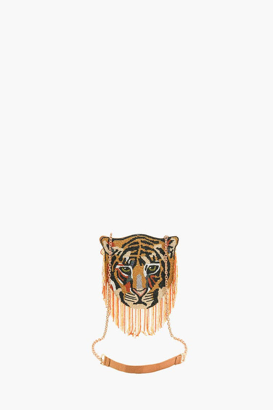 America & Beyond Tiger Shaped Beaded Crossbody Bag