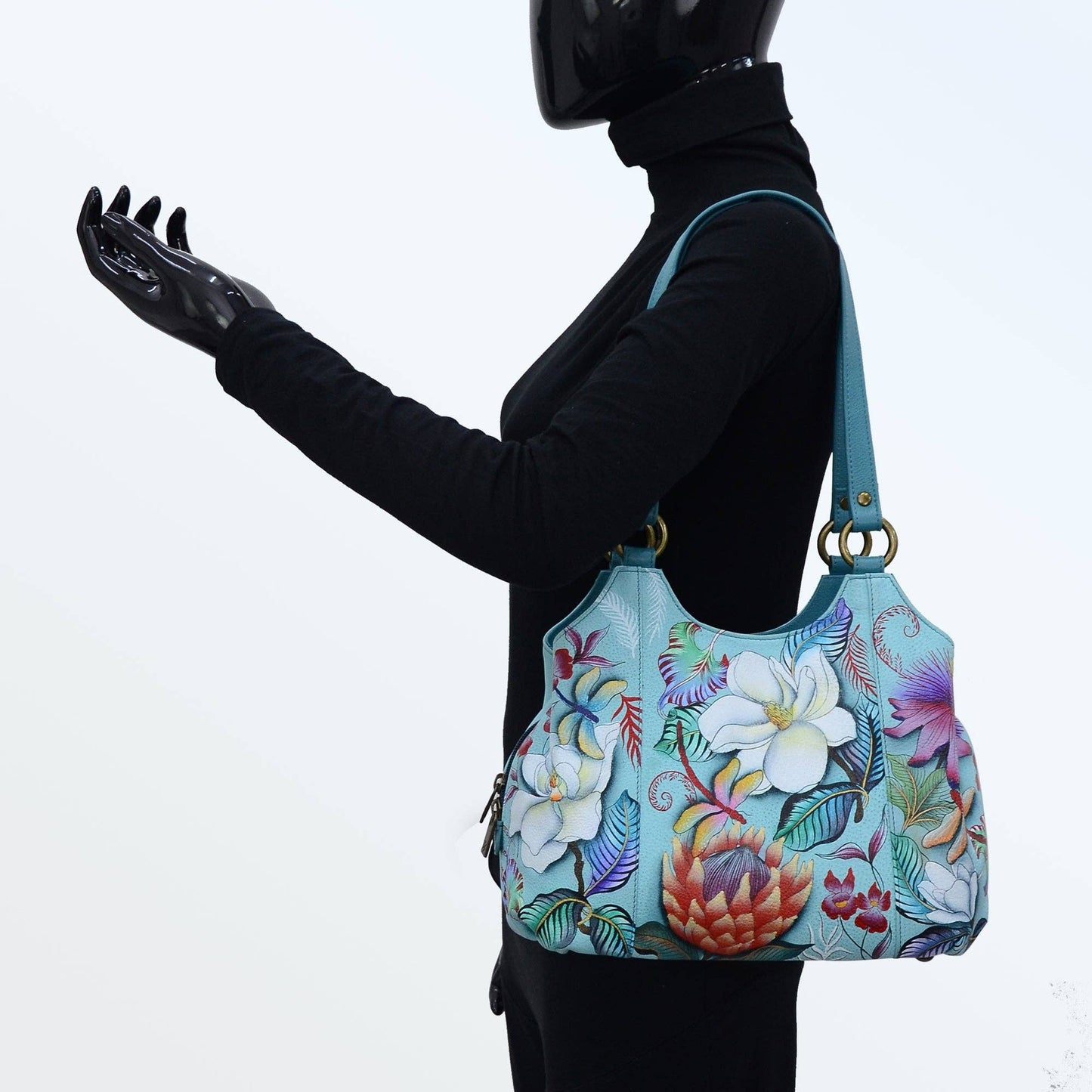 Anuschka Hand-Painted Leather Triple Compartment Satchel - 469- floral
