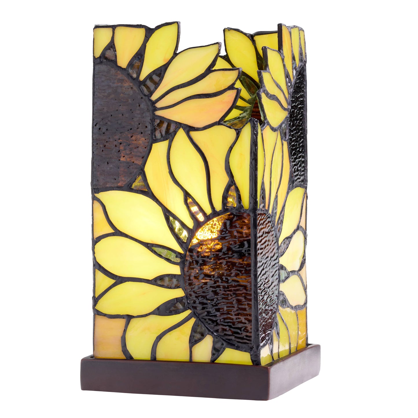 9.75"H Sunflower Rectangle Shade Hurricane stained glass  Accent Lamp