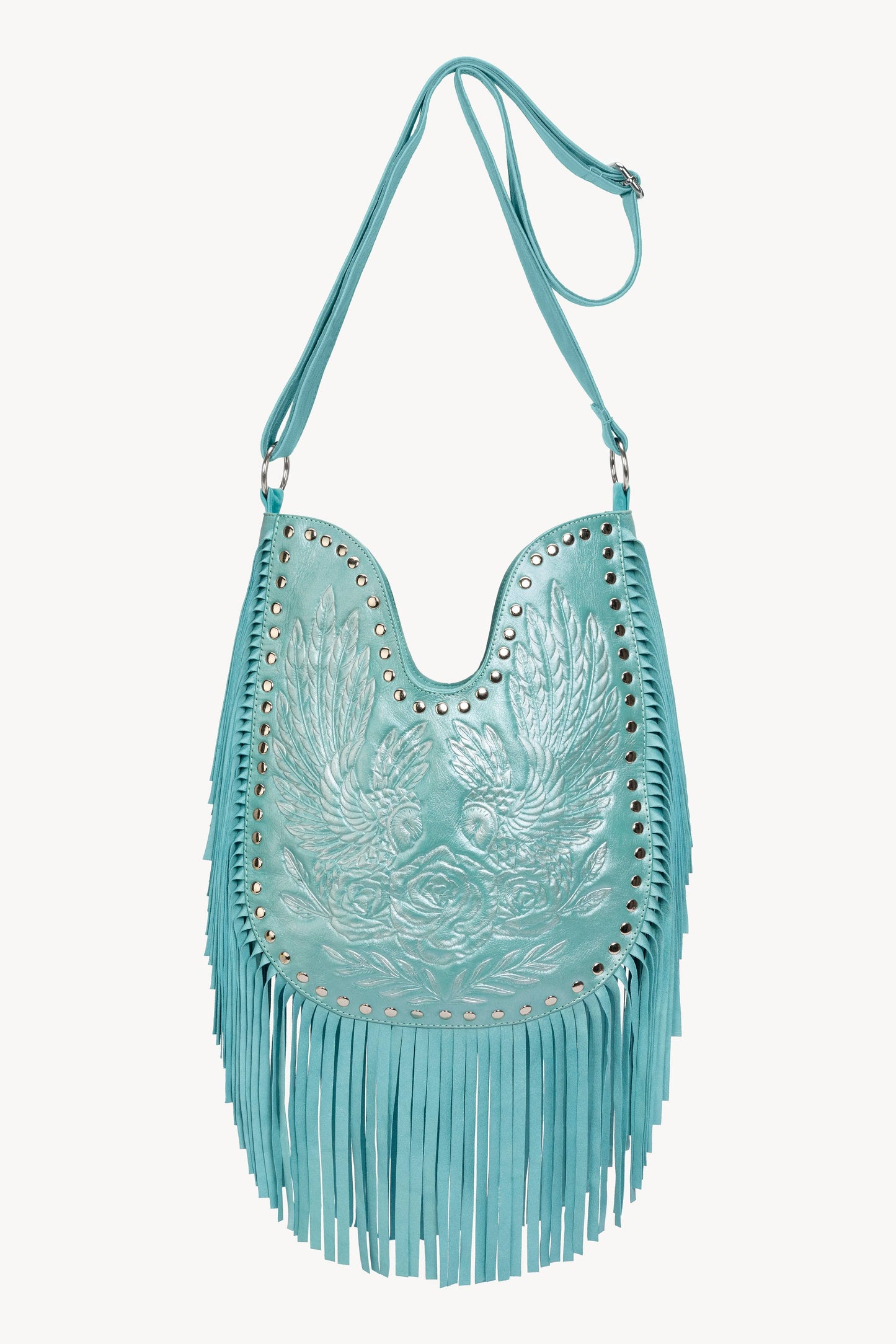 Owl Rose Fringe Bag Pale Blue/Silver
