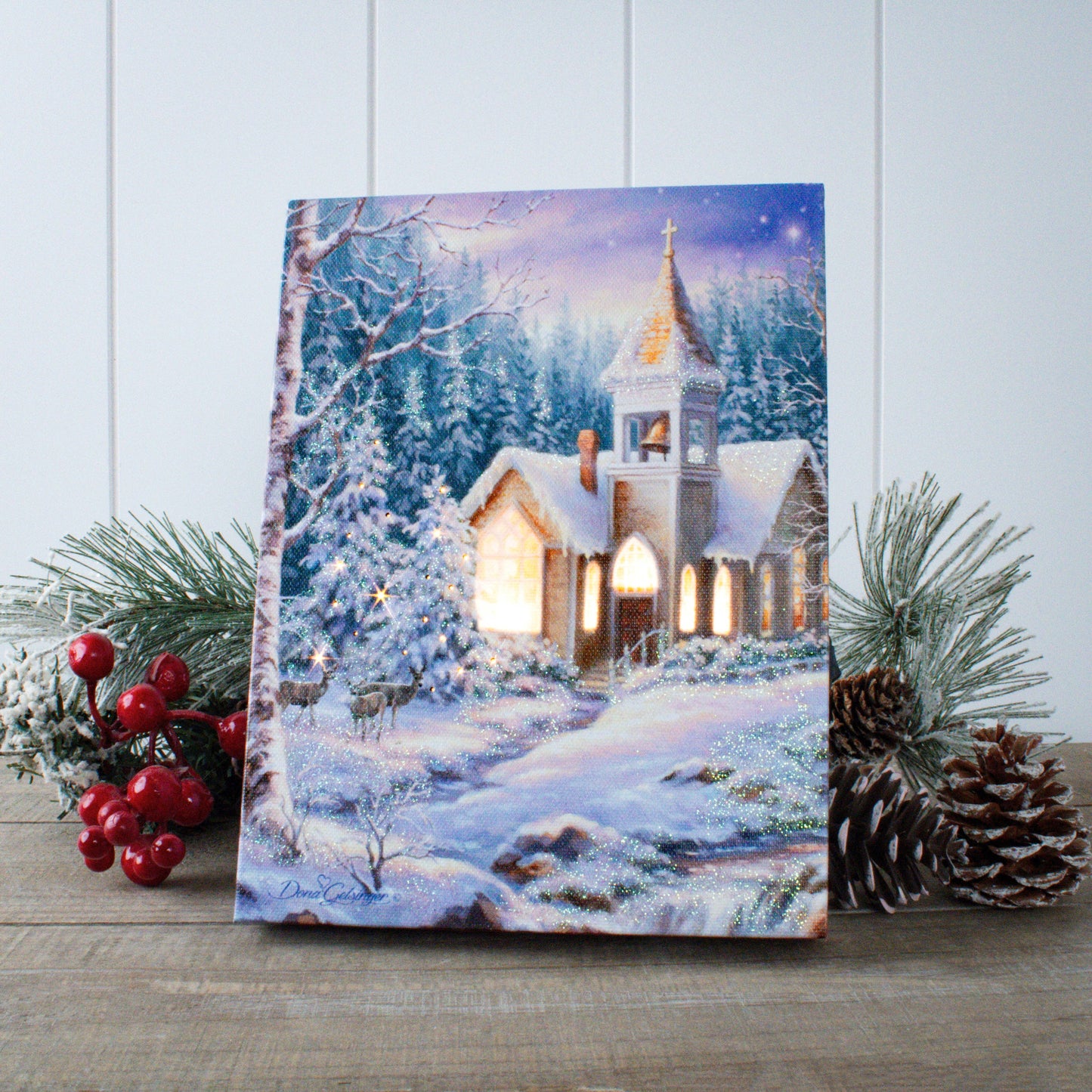 Christmas Chapel 8x6 Lighted Tabletop Canvas