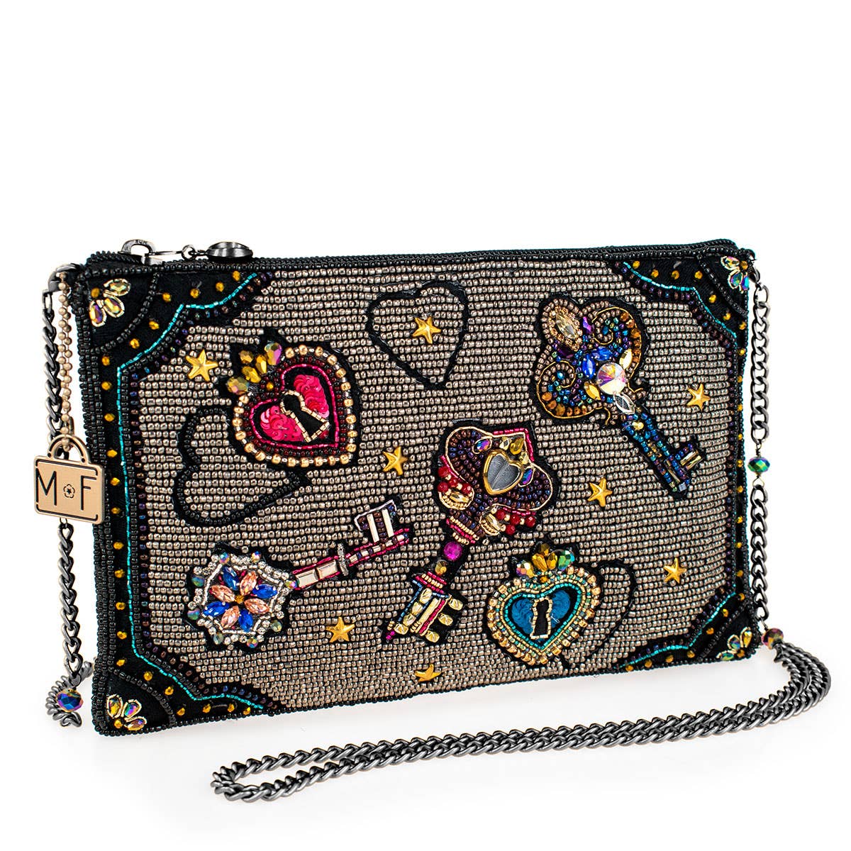 Mary Frances Unlocked Magic Beaded Keys & Hearts Mini Crossbody Handbag