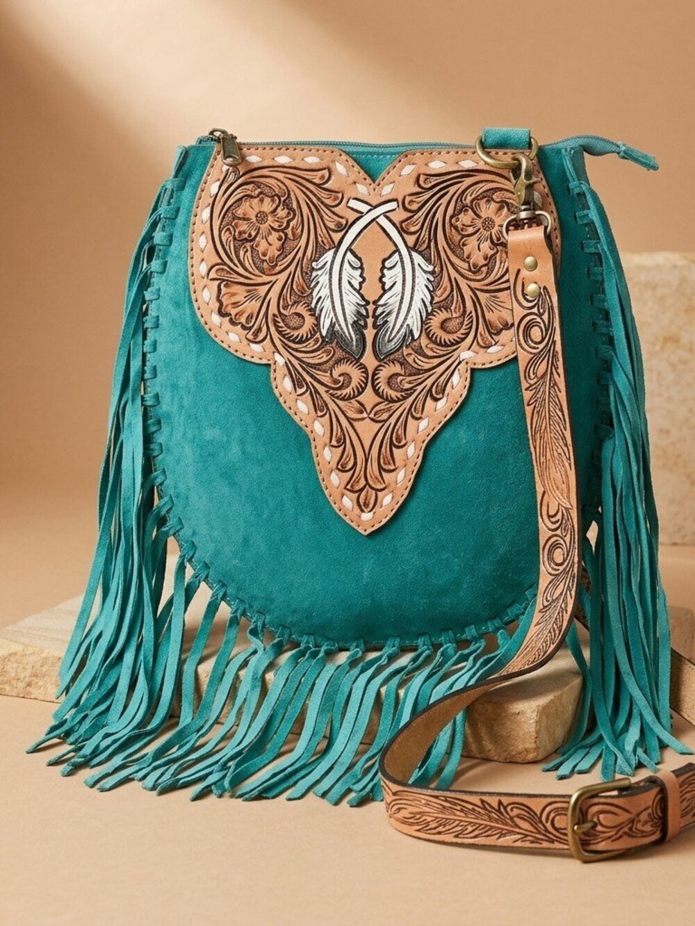 American Darling Turquoise Fringe Western Crossbody