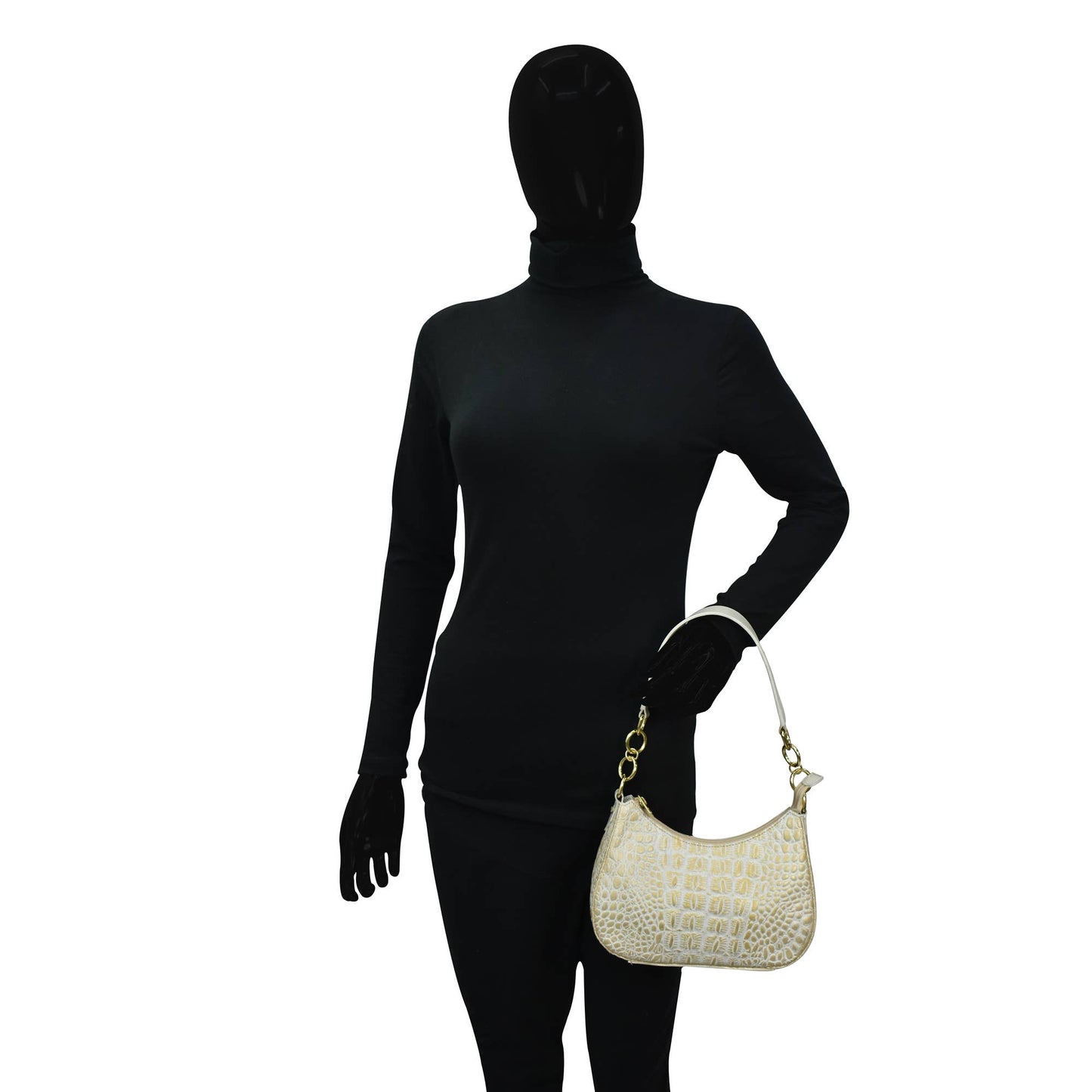 Anuschka Croc Embossed Leather Small Convertible Hobo - 701 pearl