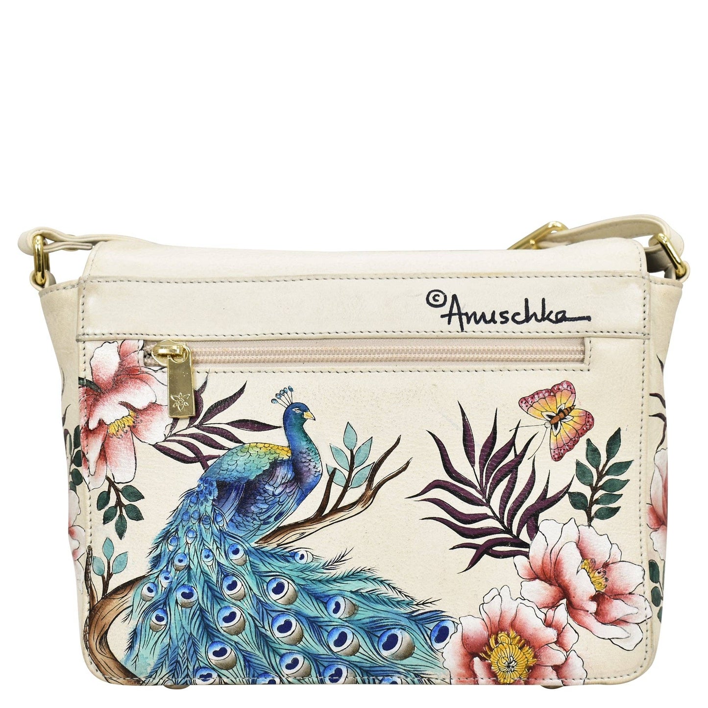 Anuschka Flap Crossbody - 683- white with peacock