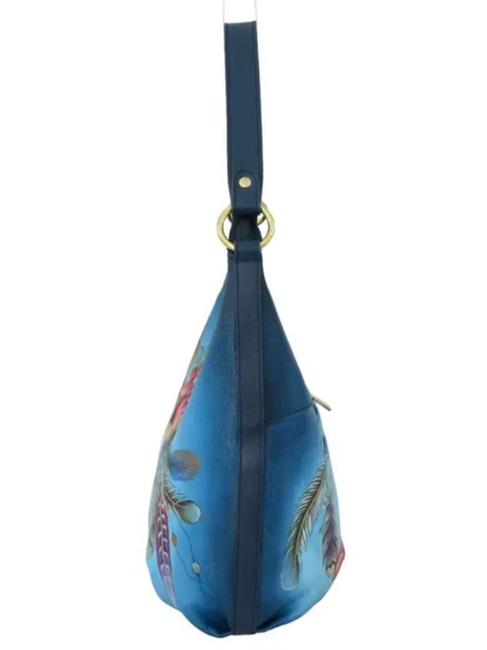 Anuschka Handpainted blue ombre Boho Spirit Skull Hobo Bag