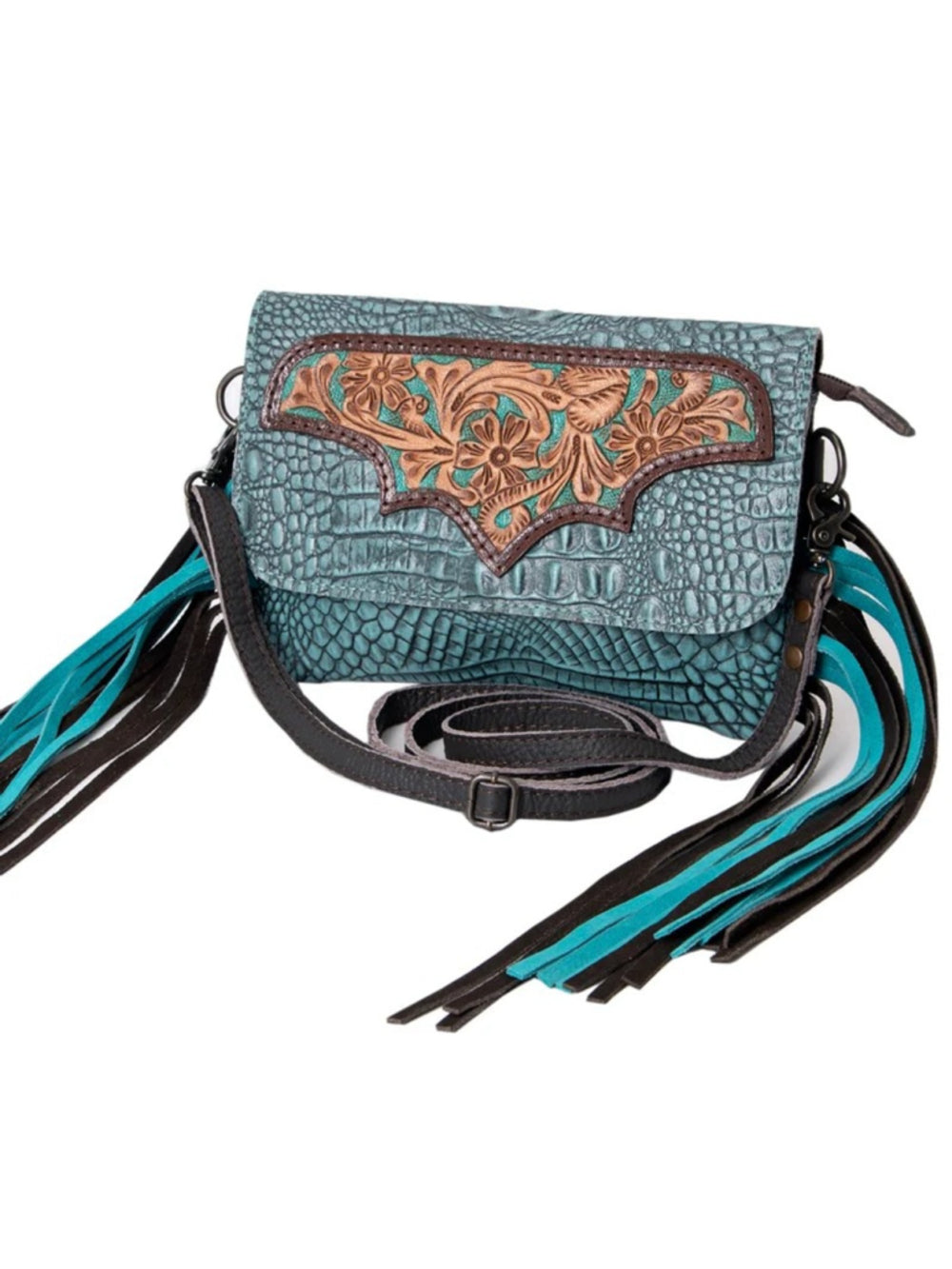 Olay By American Darling Starry Night Turquoise Tooled Crossbody Bag