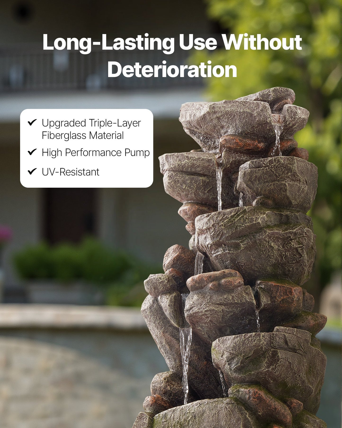 Outdoor Water Fountain 7-Tier Rock-Shaped Cascading 38.98 In Fountains