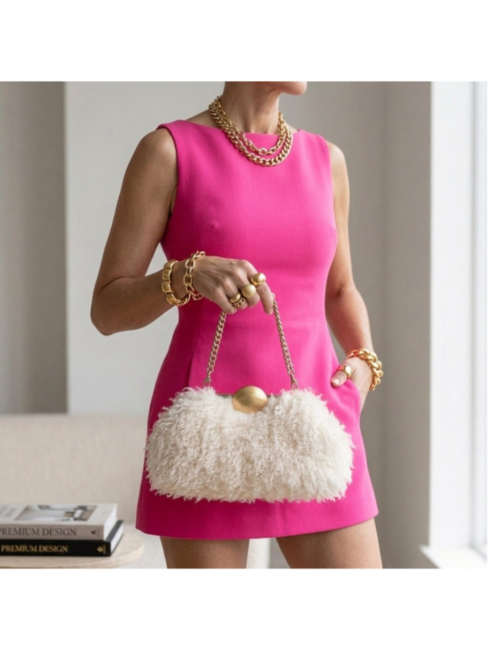 Aimee Kestenberg Full Circle Convertible Clutch Natural Mongolian Shearling