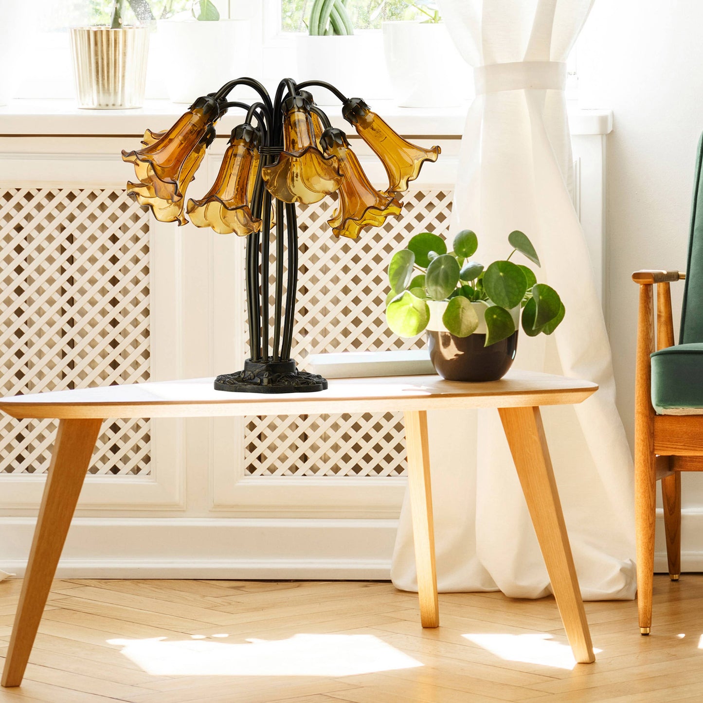 21"H Lily 10 Light Amber Shade Table Lamp