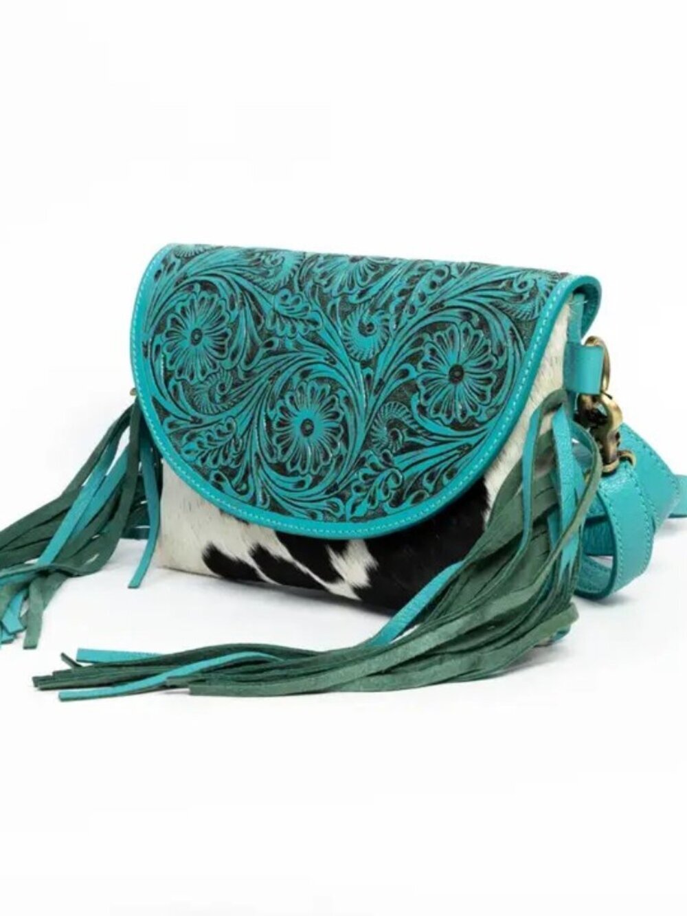 Turquoise Tooled Cowhide Crossbody