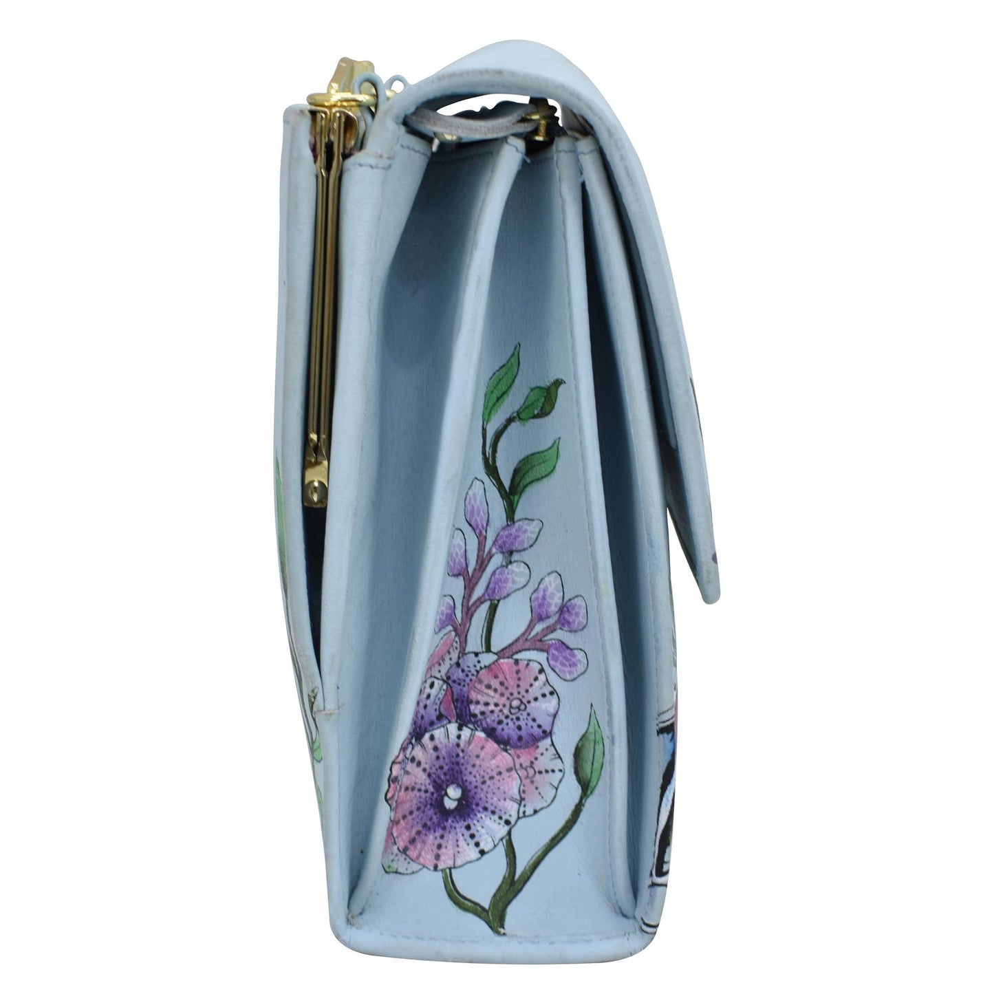 Hand-Painted Leather Triple Compartment Crossbody Organizer
