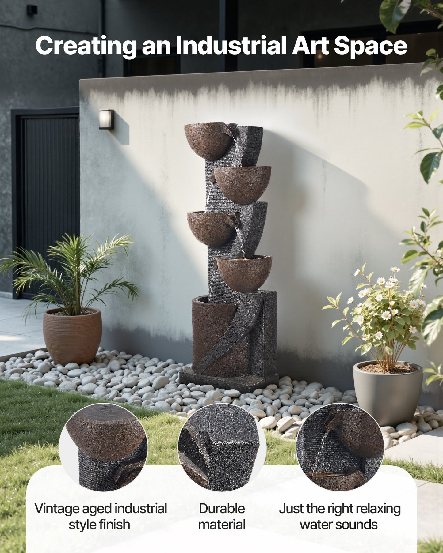 Outdoor Water Fountain 5-Tier Jar-Shaped Cascading 49.61 In Fountains