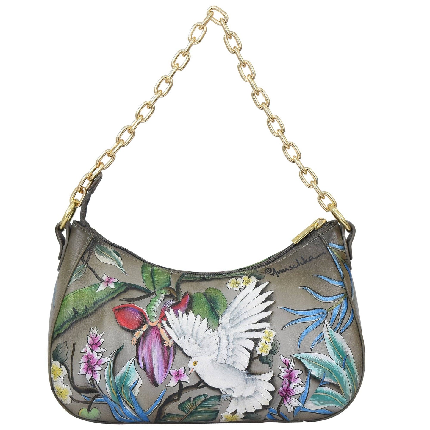 Anuschka Ruched East West Hobo With Chain - 722 dove design