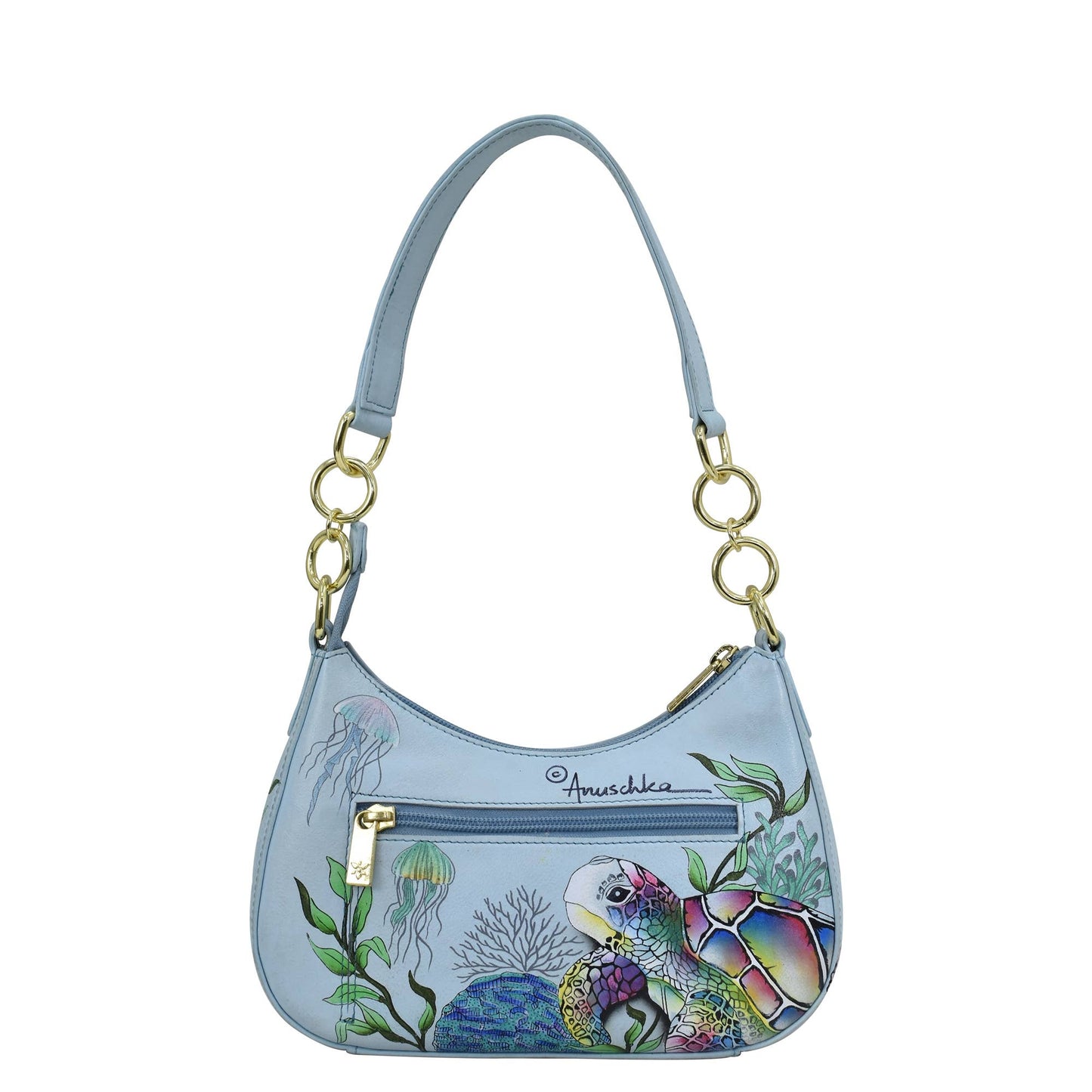 Anuschka Hand-Painted Leather Small Convertible Hobo - 701-sea turtle