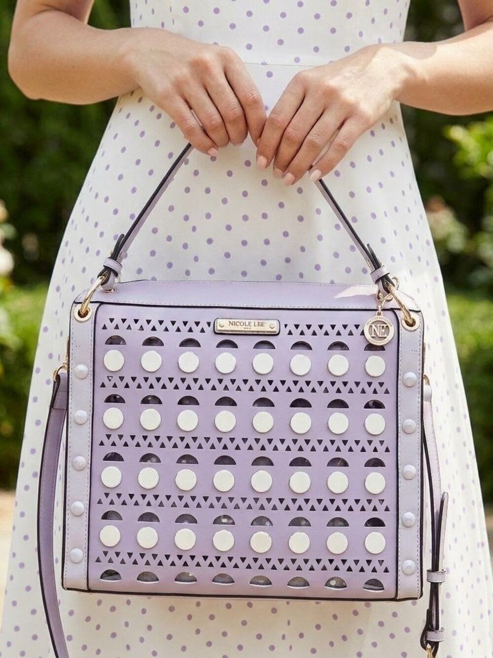 Lavender Silver Pop Stud Satchel Bag