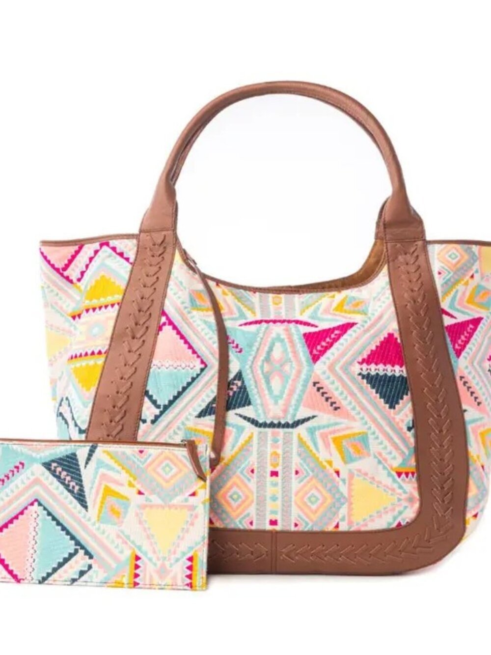 Sedona Horizon Jacquard Tote Bag in Sunset Coral
