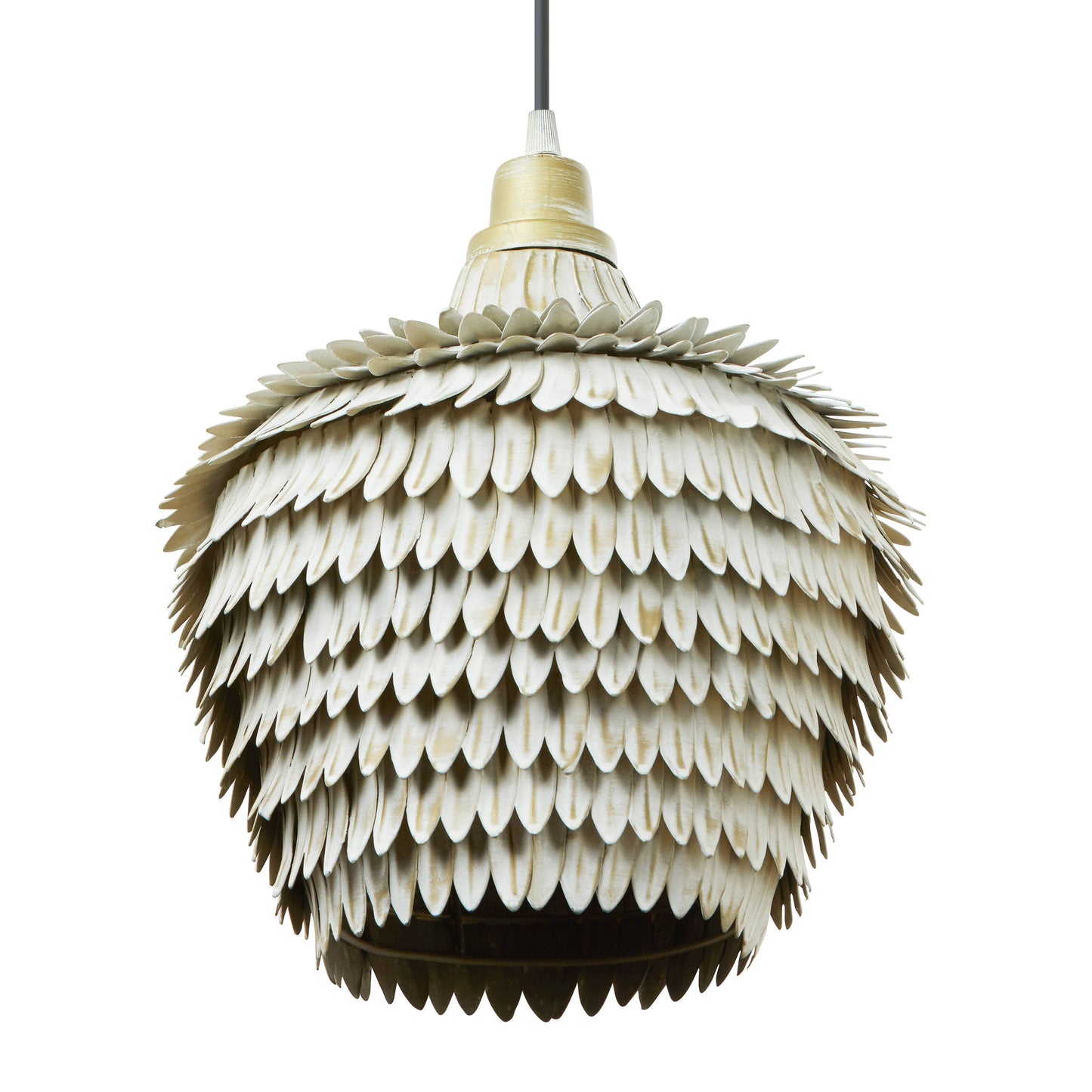 11.75"W 1-Light Moira White and Gold-Finish Metal Pendant