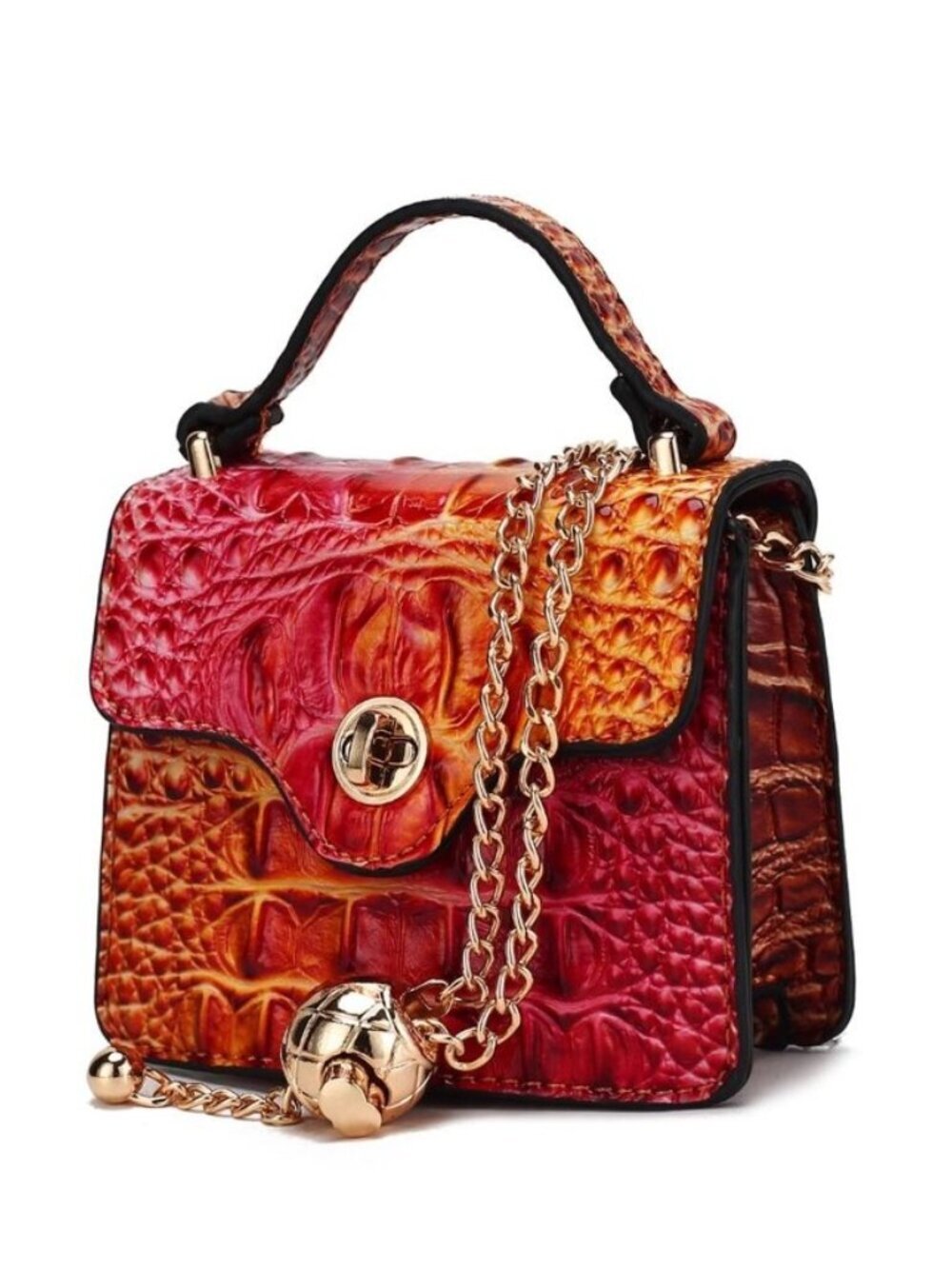 Aurora Croc Mini Top-Handle Bag- Gradient Rainbow Faux Crocodile Embossed-