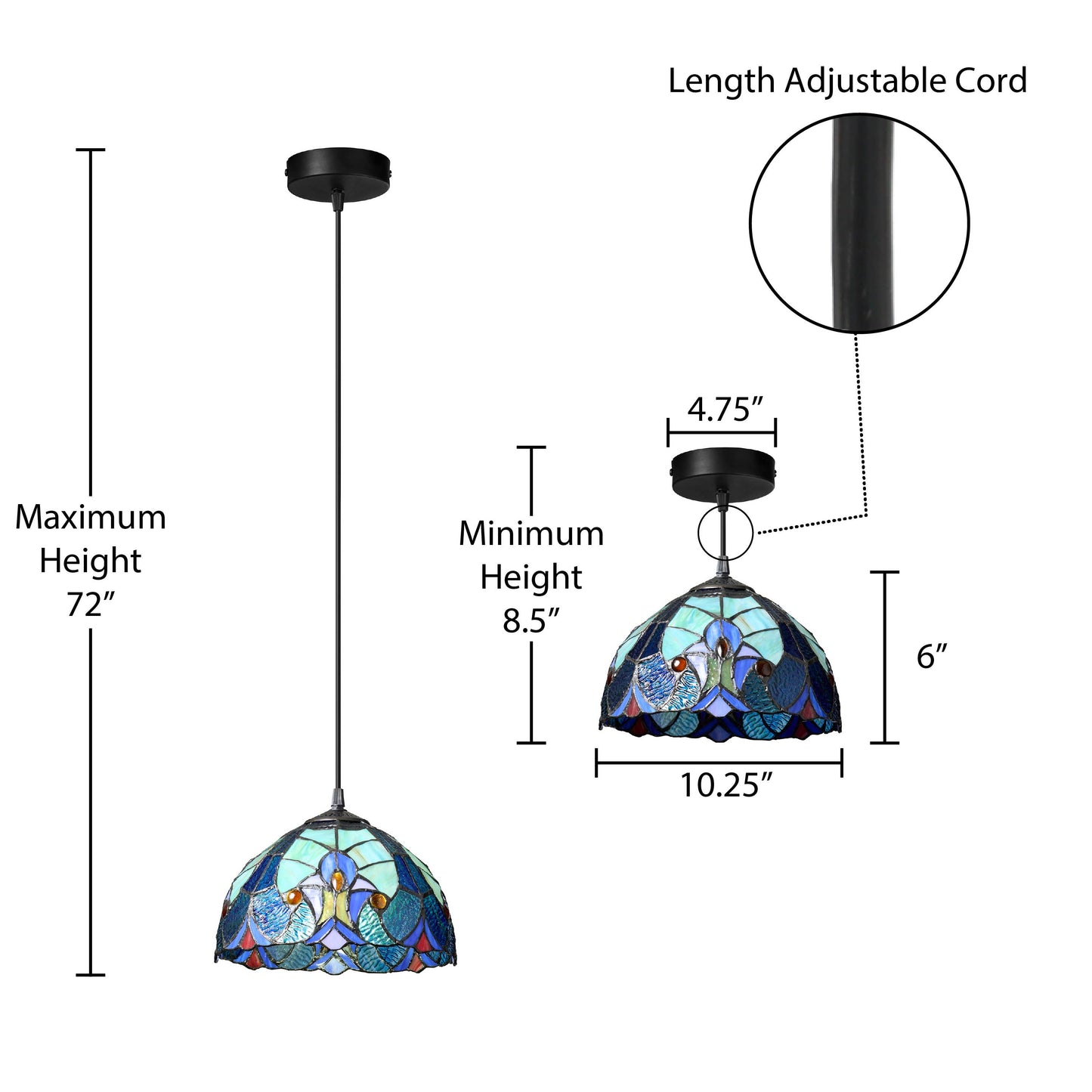 10.25"W Halston Traditional Blue Dome stained glass Shade Pendant