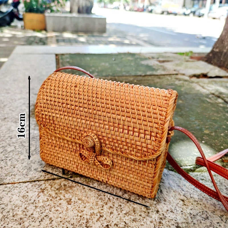 Crossbody Bag With A Butterfly Buckle Handwoven Rattan