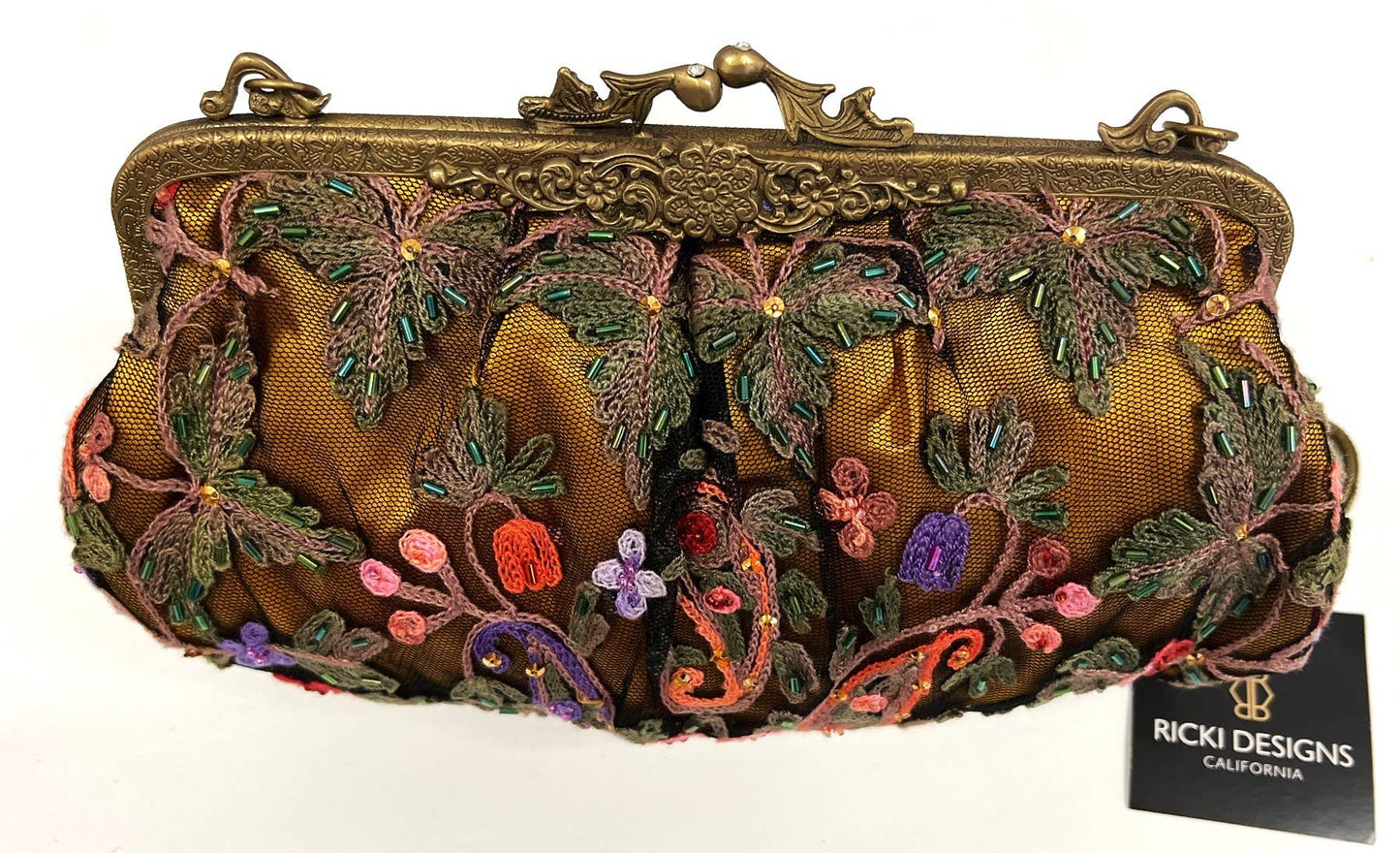 Vintage Crewel Embroidered Women's Clutch Bag