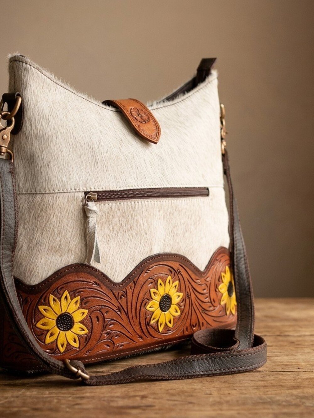 Olay by American Darling Rustic Sunflower Crossbody Hobo
