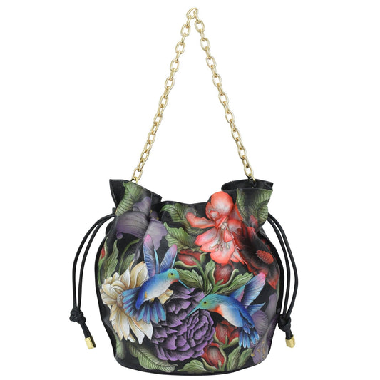 Anuschka Drawstring Bucket Bag - 723 with hummingbirds
