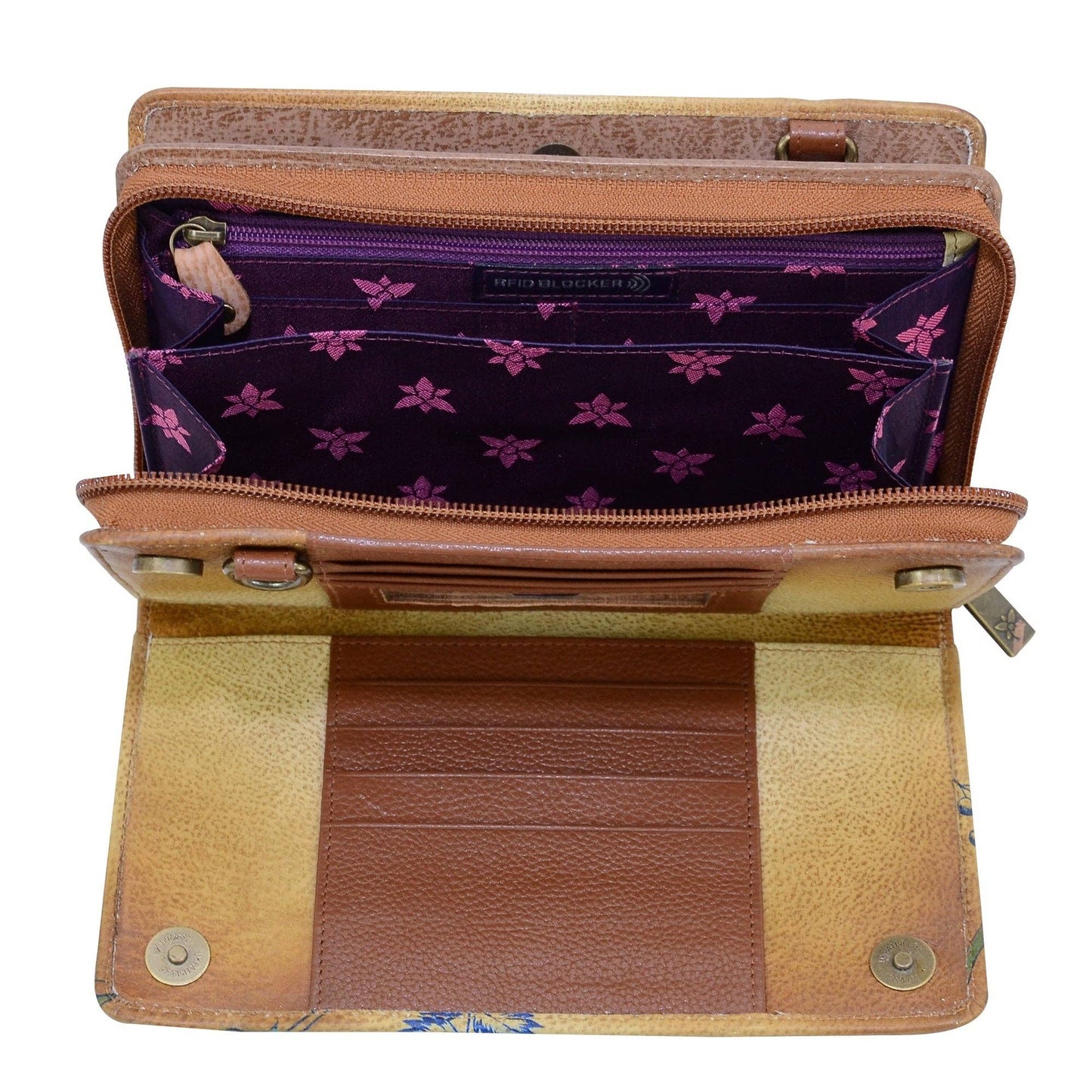 Anuschka Hand-Painted Leather Organizer Wallet Crossbody - 1149-floral