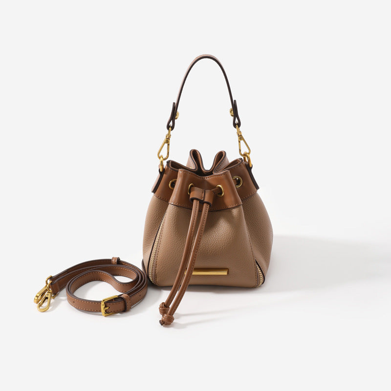 The posh Drawstring Bucket Bag Women's Leather Handbag