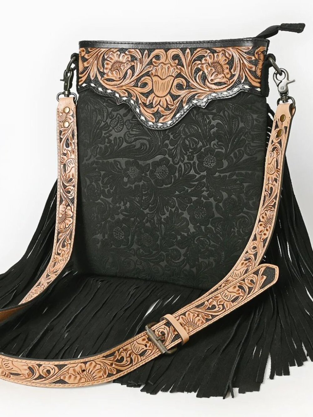 American Darling Western Fringe Tooled Crossbody Bag