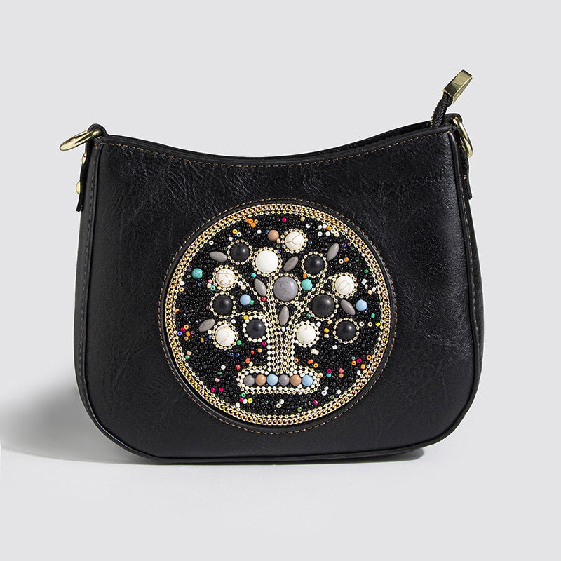 Beaded Bucket Shoulder Crossbody Bag