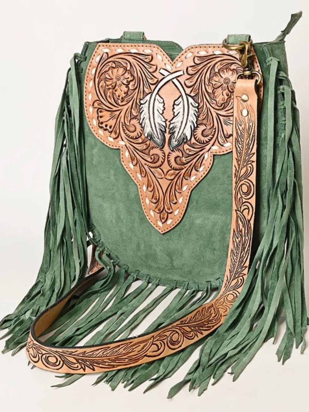 American Darling Sagebrush Boho Fringe Feather Crossbody Bag