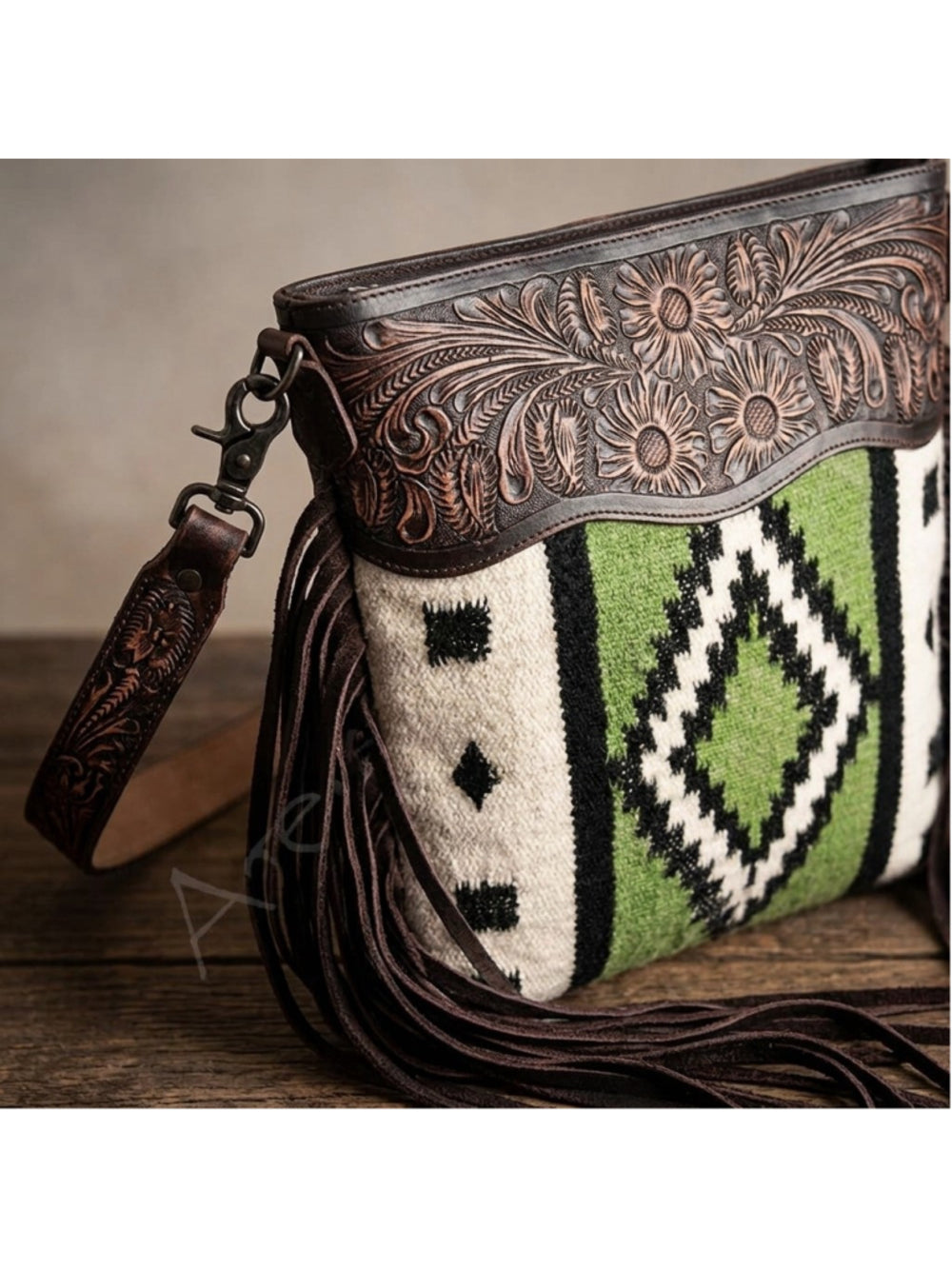 American Darling Green Pastures Boho Western Tooled Saddle Blanket Crossbody