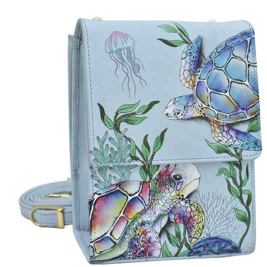 Hand-Painted Leather Triple Compartment Crossbody Organizer