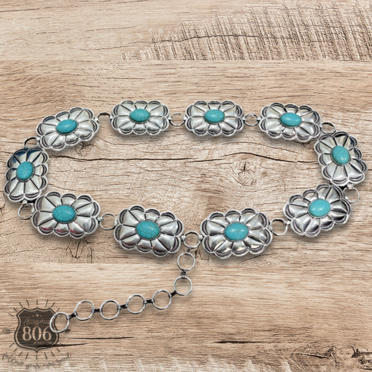 Western scalloped rectangle concho belt - LC