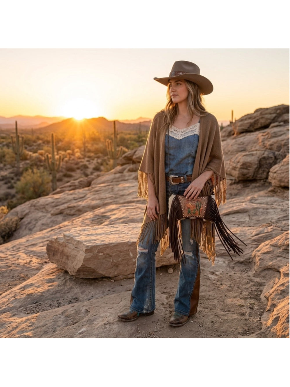 American Darling Pink Desert Sunrise Southwest Fringe Crossbody Bag