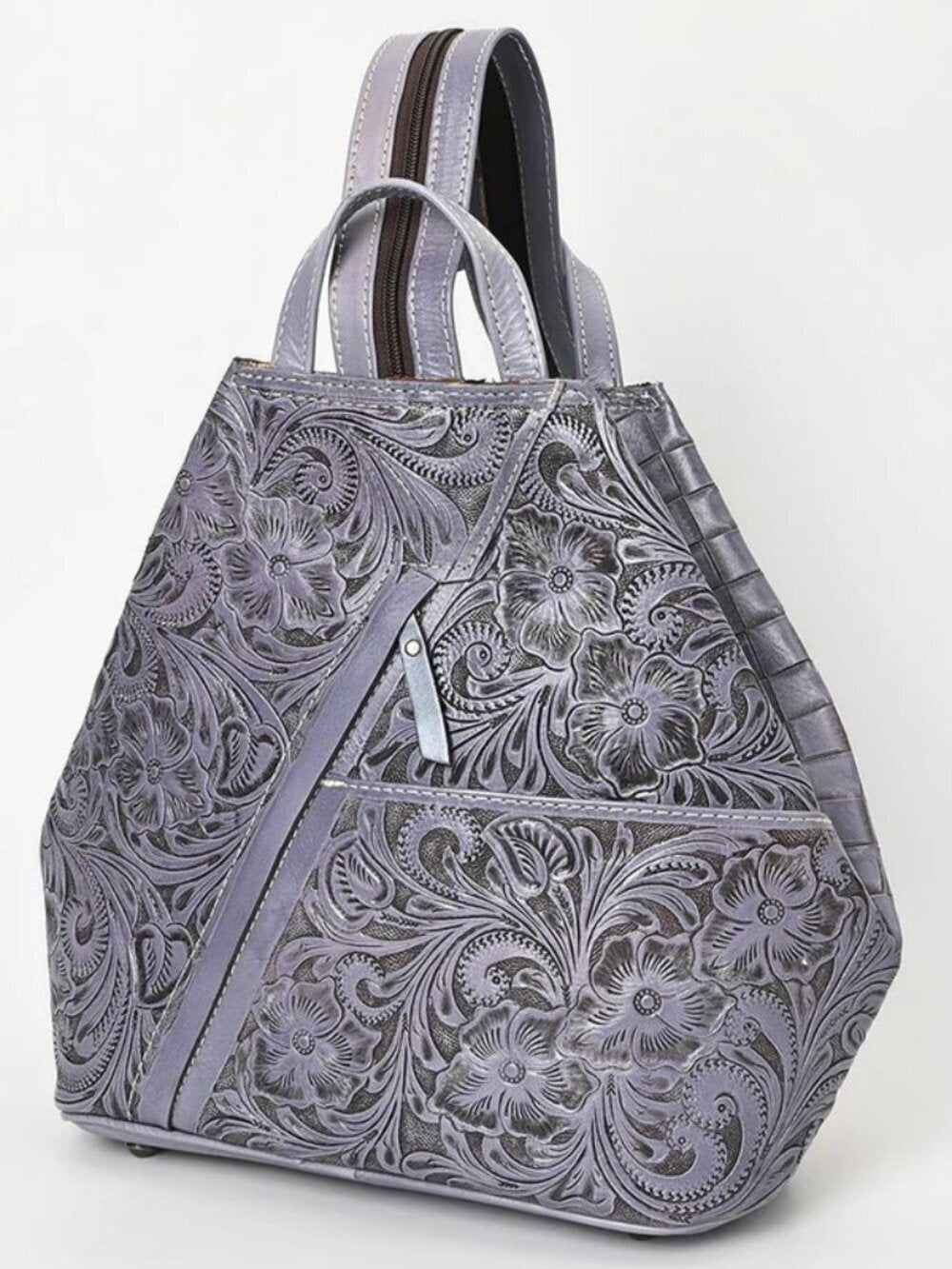 Lilac Embossed Floral Backpack Tote
