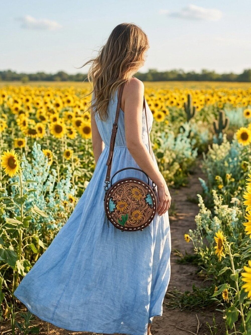 American Darling Sunflower Tooled Crossbody