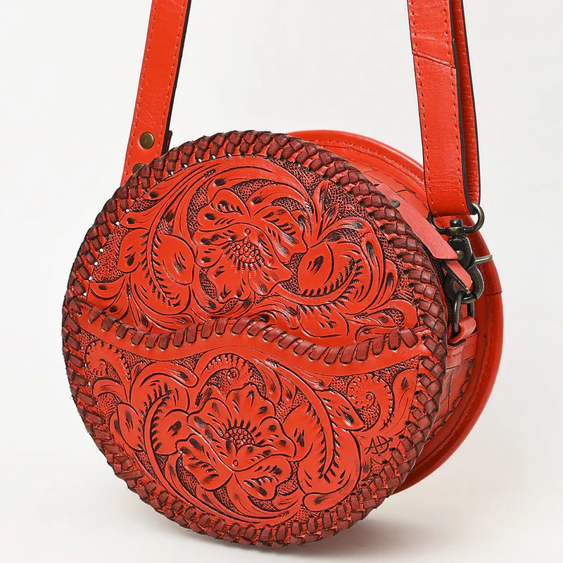 American Darling Western Leather Canteen Bag with Hand-Tooled Floral Detailing | Genuine Leather Crossbody