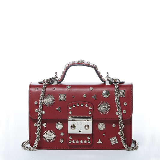 SUSU the Hollywood Studded Leather Crossbody Bag Burgundy