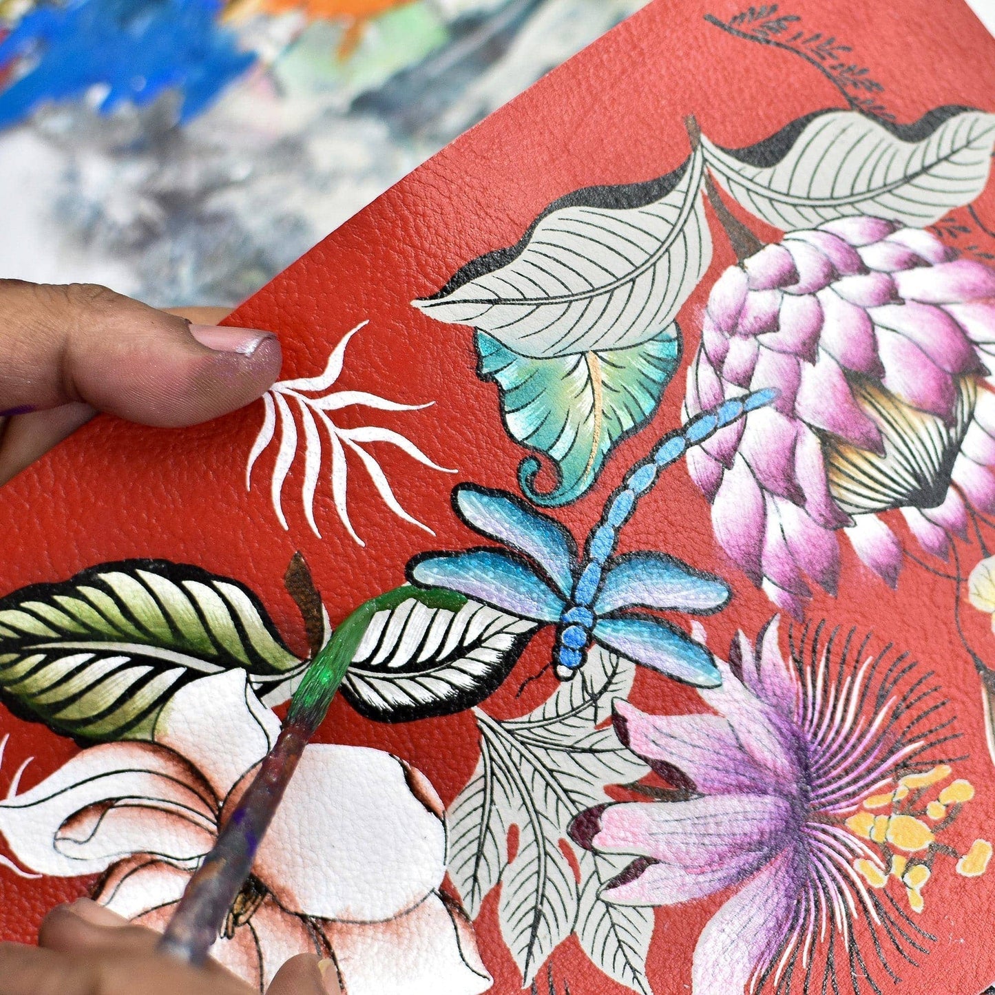 Hand-Painted Leather Triple Compartment Crossbody Organizer