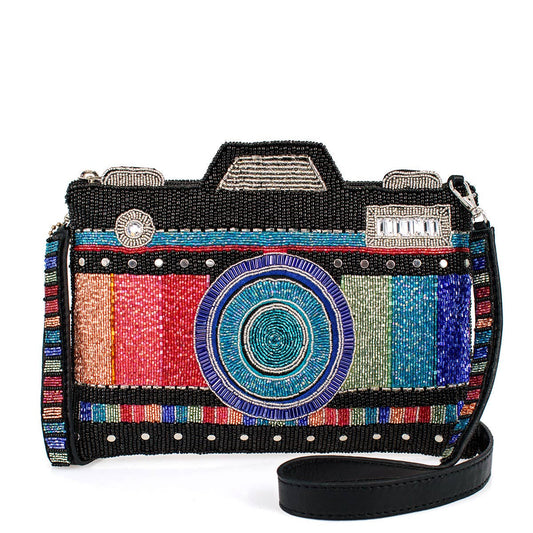 Color Fusion Rainbow Beaded Camera Mini Crossbody Handbag