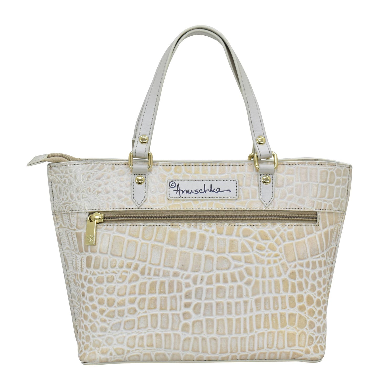 Anuschka Croc Embossed Leather Medium Tote - 693 Pearl