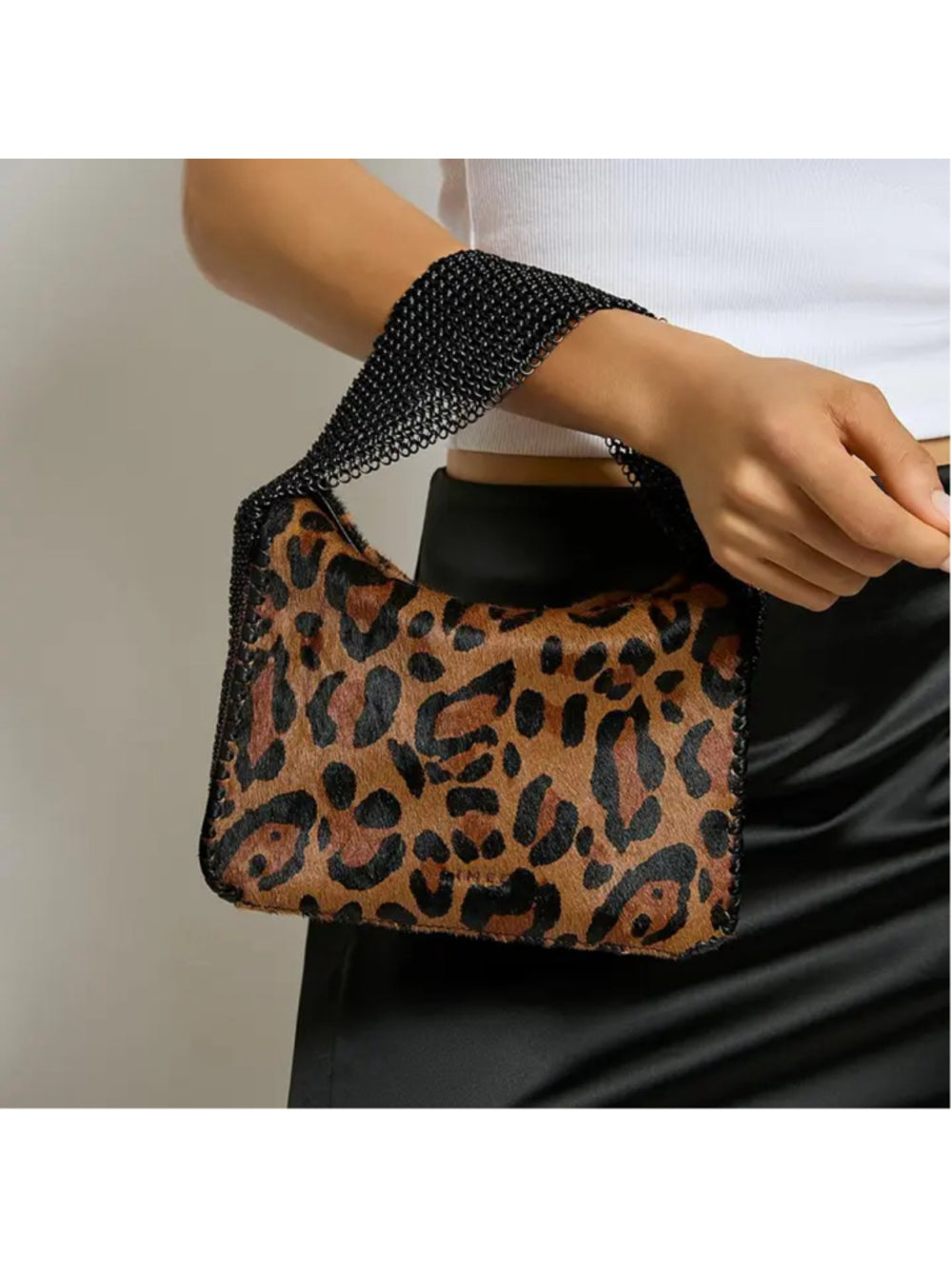 Aimee Kestenberg Chain-Mail Top Handle in Wildcat CalfHair Animal Print Bag