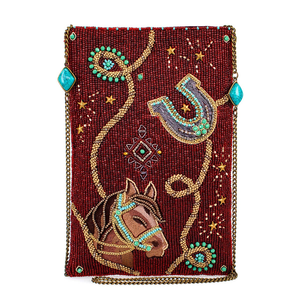 Mary Frances Saddle Up Burgundy Horse Western Mini Crossbody Handbag